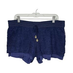 Lilly Pulitzer Women’s Large Claudette Scalloped Shell Lace Shorts Navy Crochet